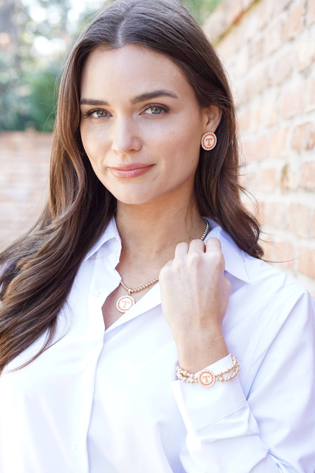 Tennessee Vols Pave Disc Stud Earrings in Orange/White - The Volunteer Club