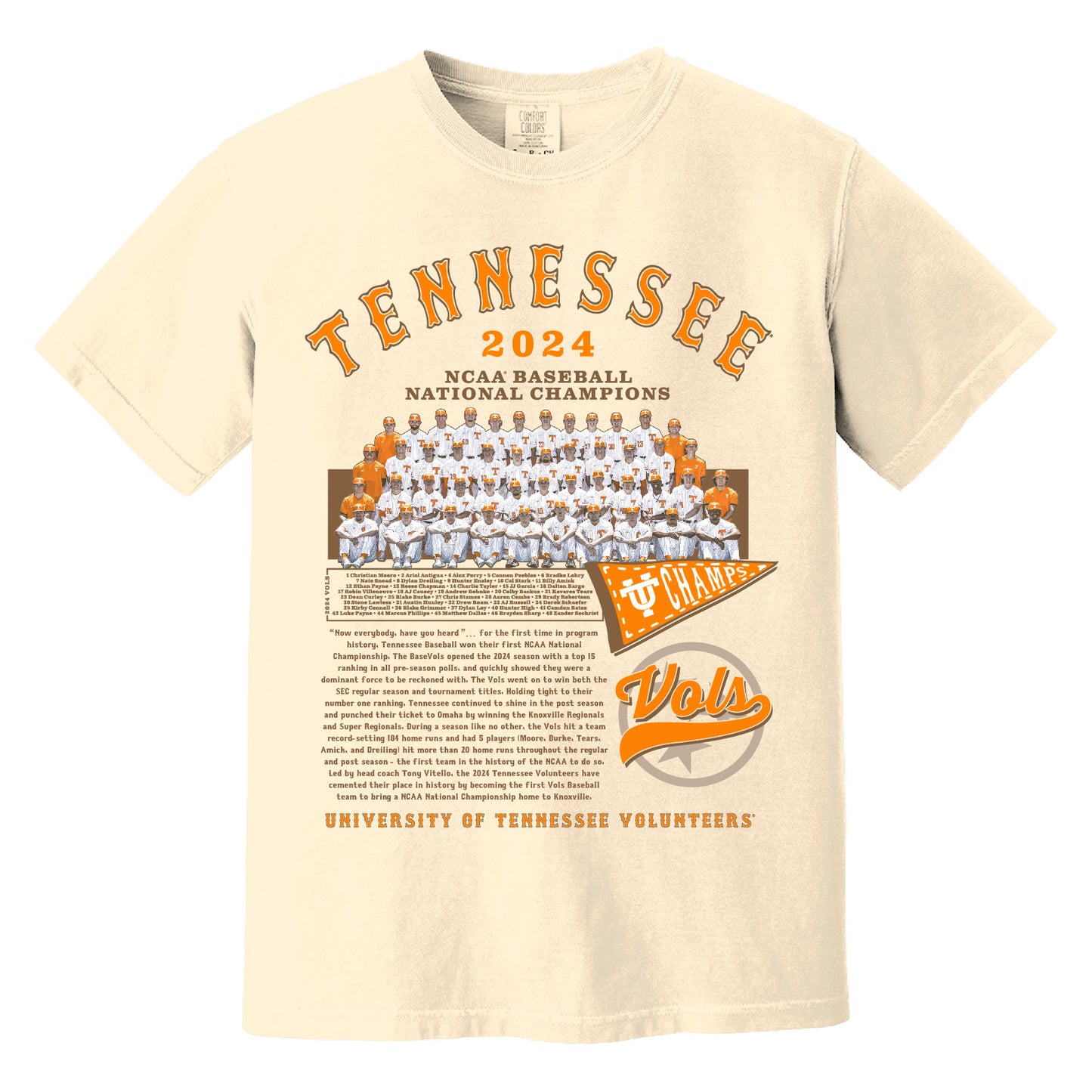 Adult Tennessee Volunteers NCAA Baseball National Champions NIL T-Shirt