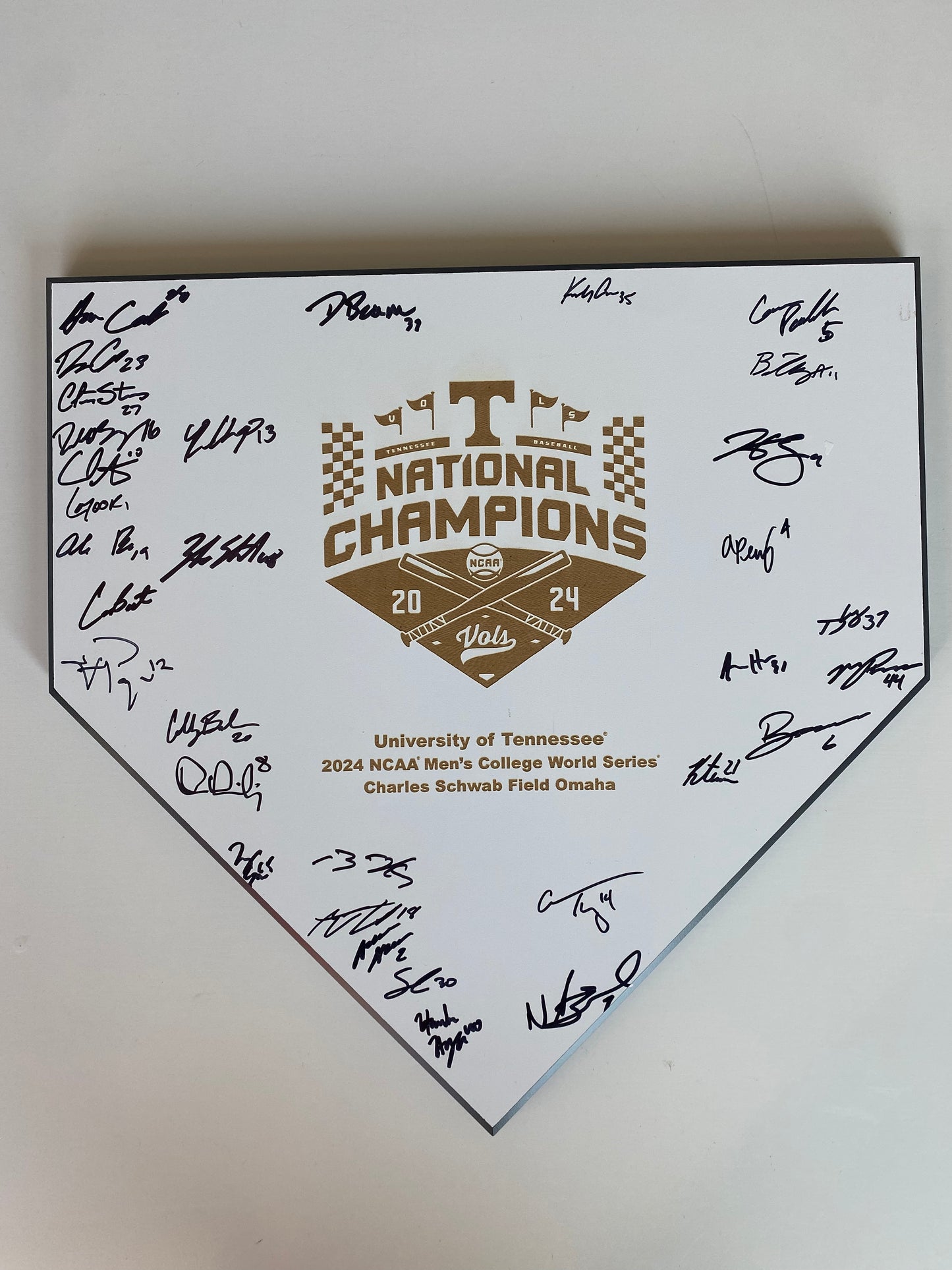 Tennessee Baseball Team Autographed NCAA Baseball National Champions Engraved Home Plate