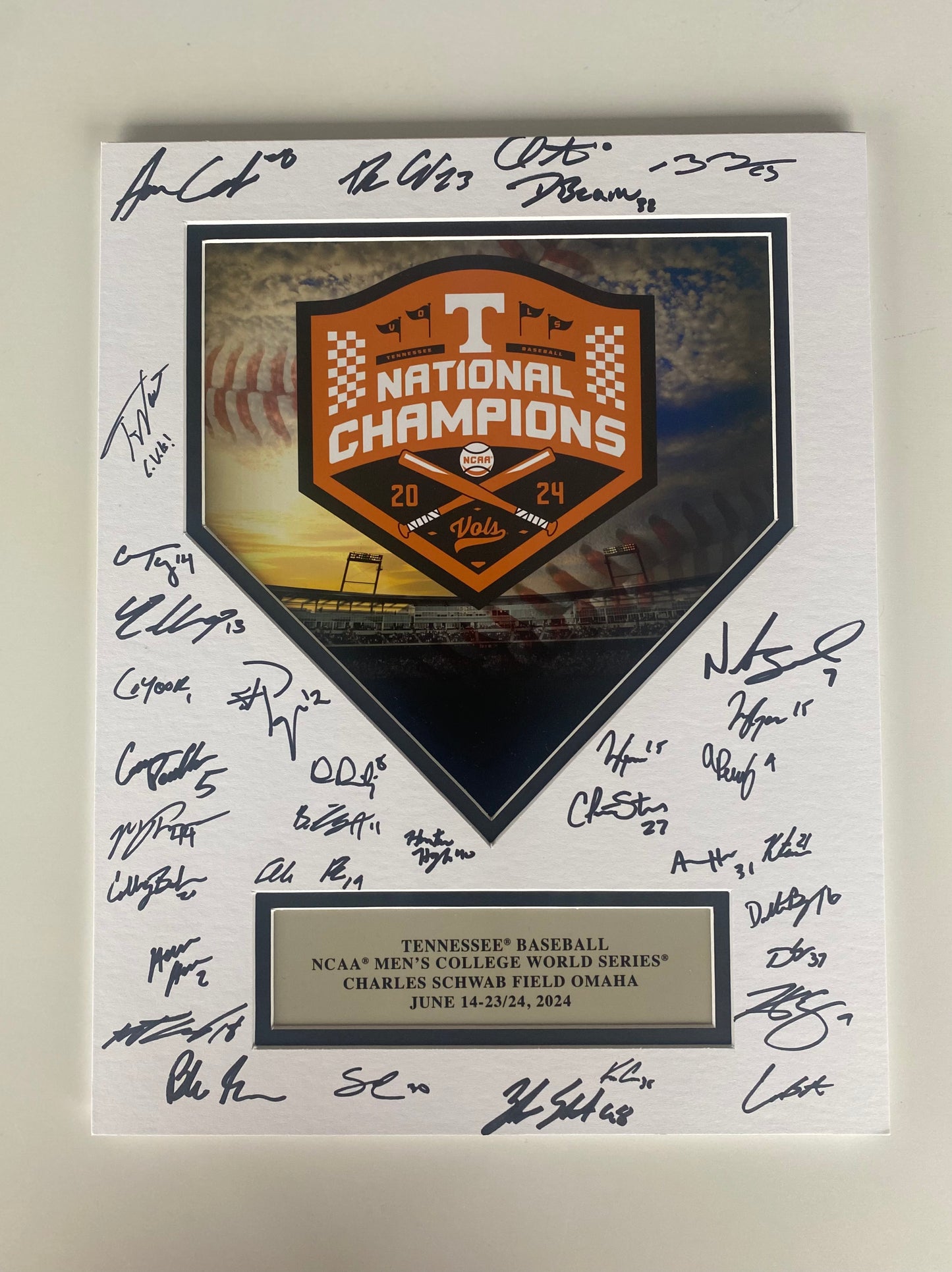 Tony Vitello and Team Autographed Commemorative National Champions Plaque