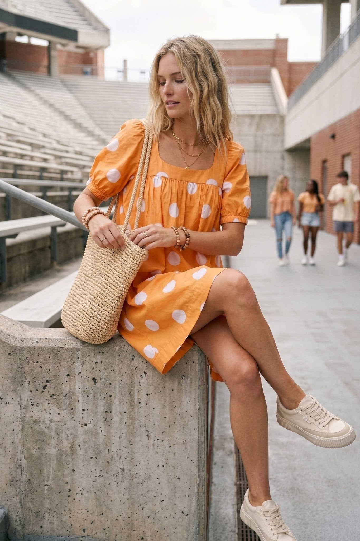 Gameday Polka Dot Puff Sleeve Dress - The Volunteer Club