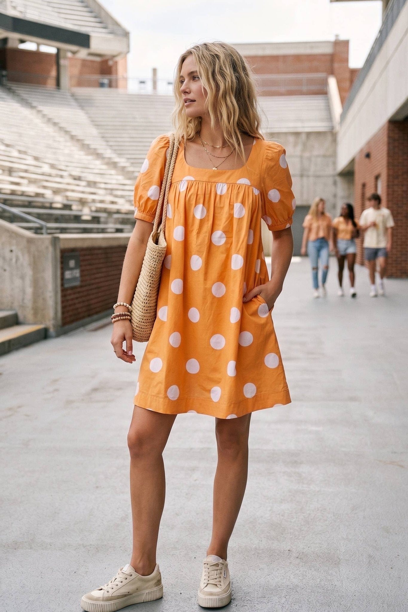 Gameday Polka Dot Puff Sleeve Dress - The Volunteer Club