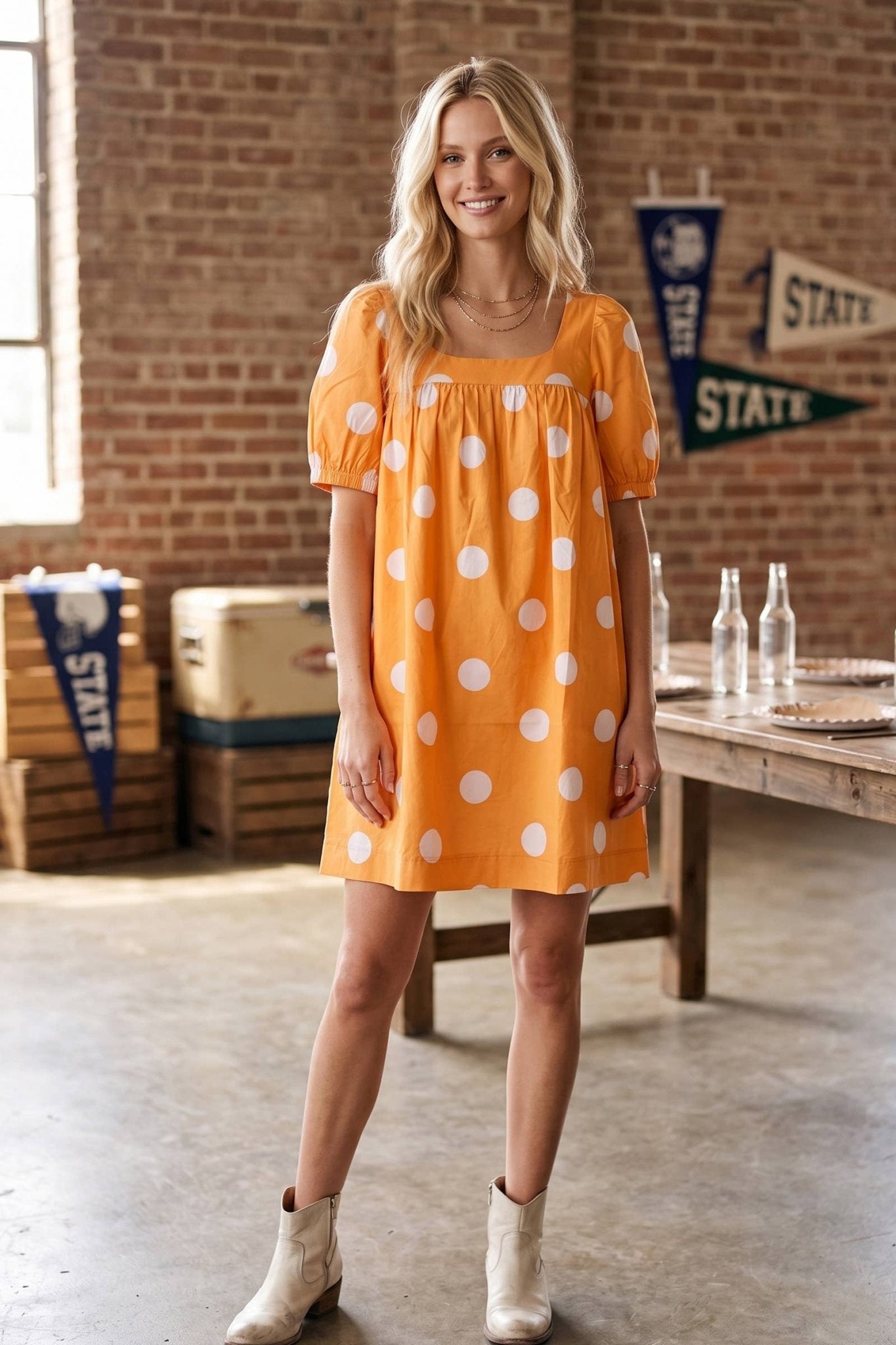 Gameday Polka Dot Puff Sleeve Dress - The Volunteer Club
