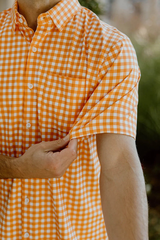 JD Buck Orange Gingham Short Sleeve Shirt - The Volunteer Club