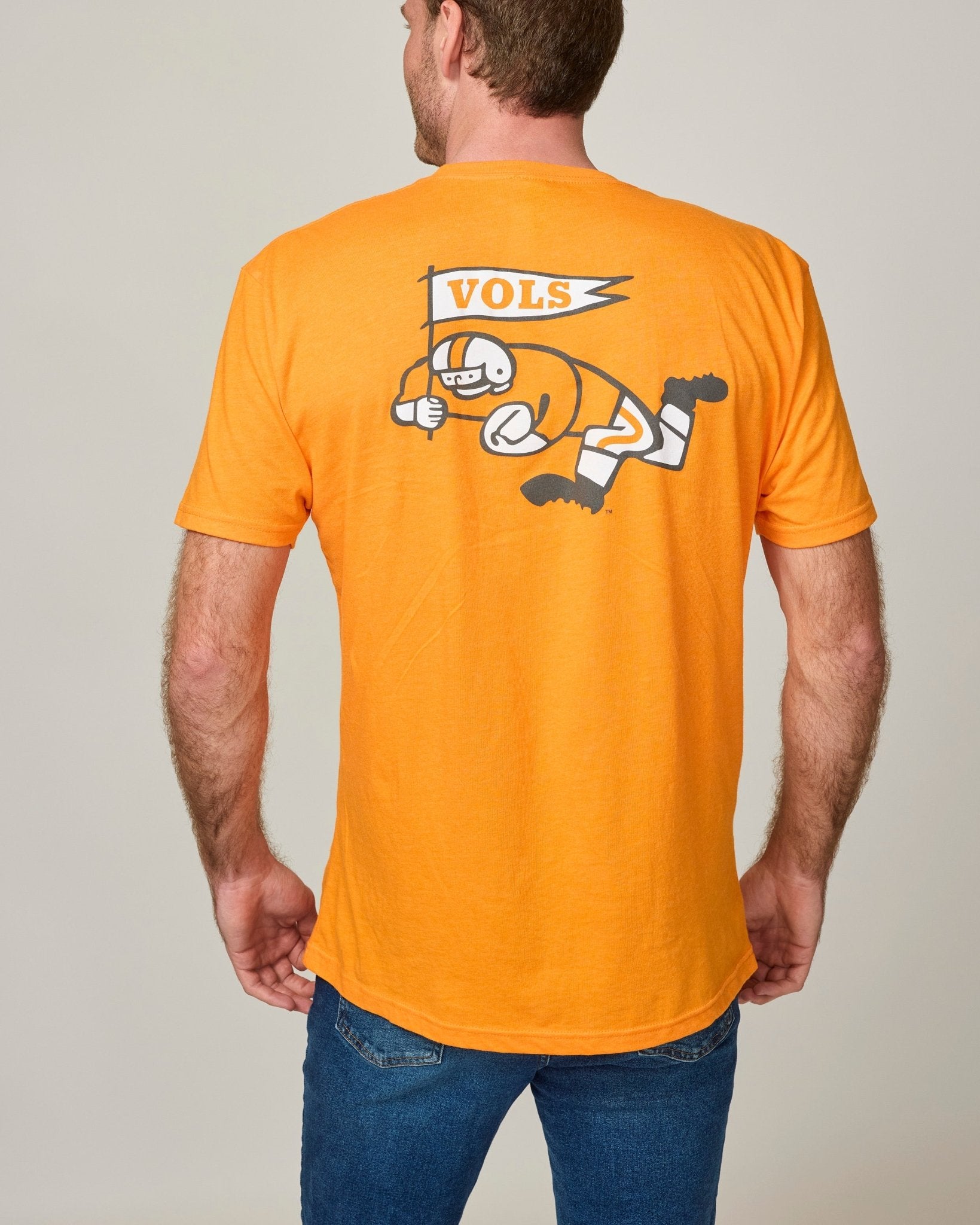 Orange Interlocking UT with Retro Football Player on the Back - The Volunteer Club