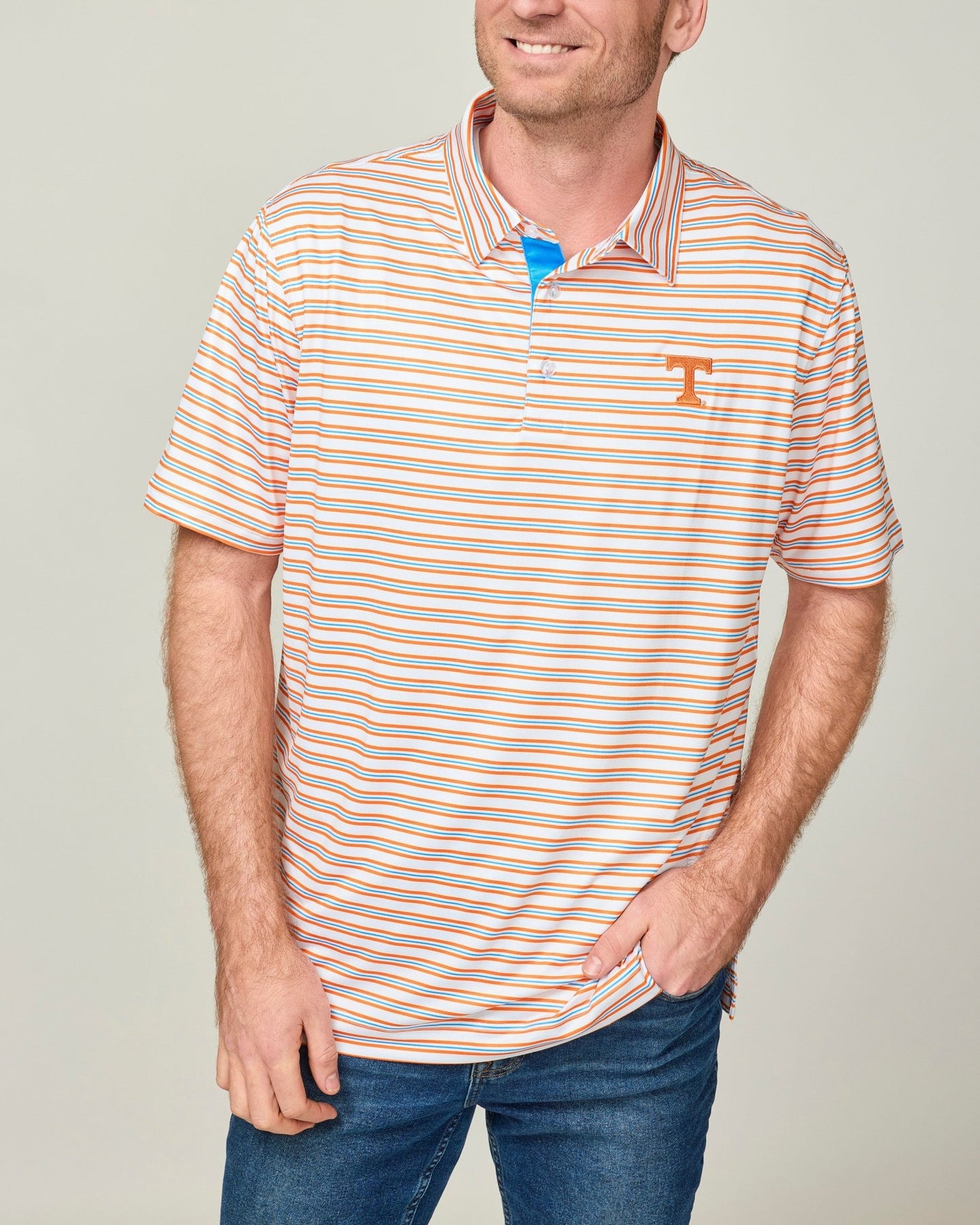 Orange & Summitt Blue Striped Polo - The Volunteer Club