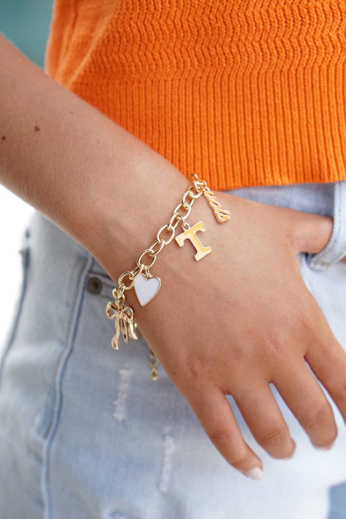 Tennessee Vols Enamel Icons Charm Bracelet in Shiny Gold - The Volunteer Club