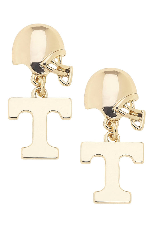 Tennessee Vols Logo Helmet Earrings in Shiny Gold - The Volunteer Club
