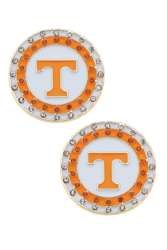 Tennessee Vols Pave Disc Stud Earrings in Orange/White - The Volunteer Club