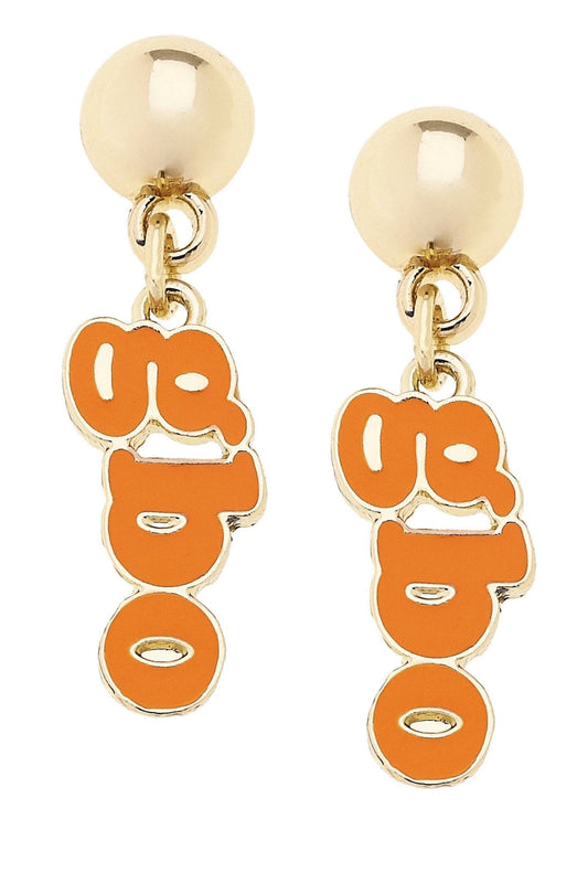 Tennessee Vols Slogan Earrings in Orange/Shiny Gold - The Volunteer Club
