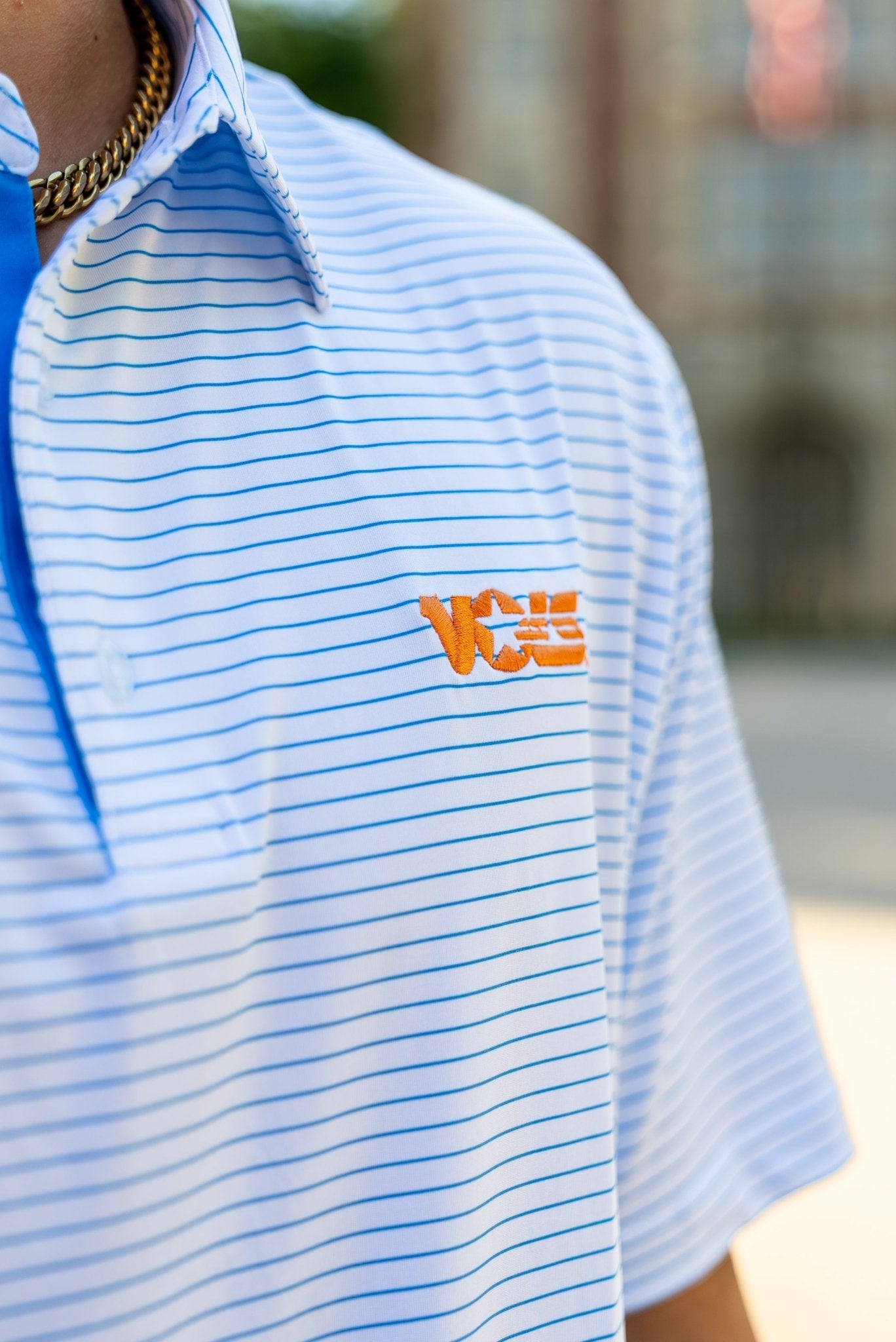 Volunteer Club Summitt Blue striped Star Vols Polo - The Volunteer Club