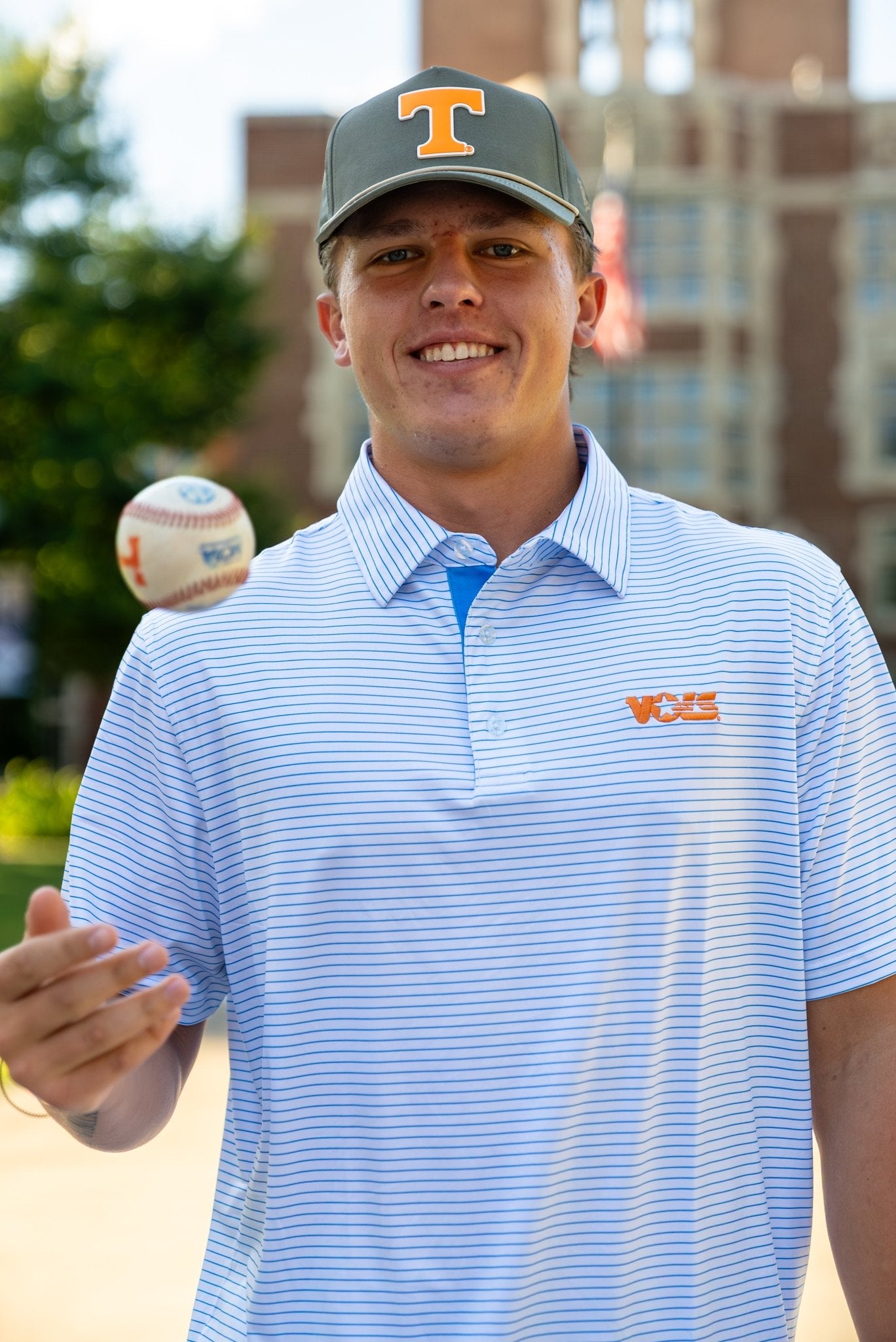 Volunteer Club Summitt Blue striped Star Vols Polo - The Volunteer Club