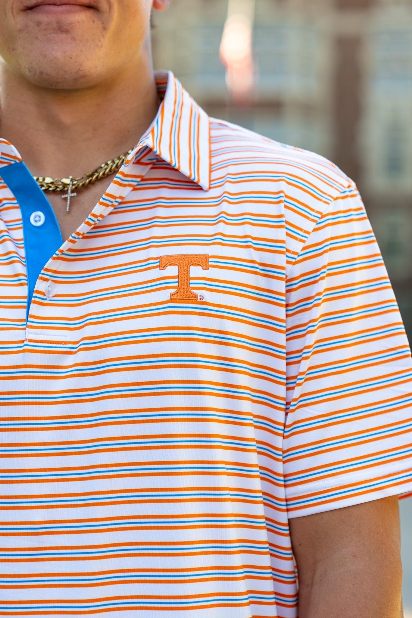 Volunteer Club Tennessee Orange and Summitt Blue Striped Polo - The Volunteer Club