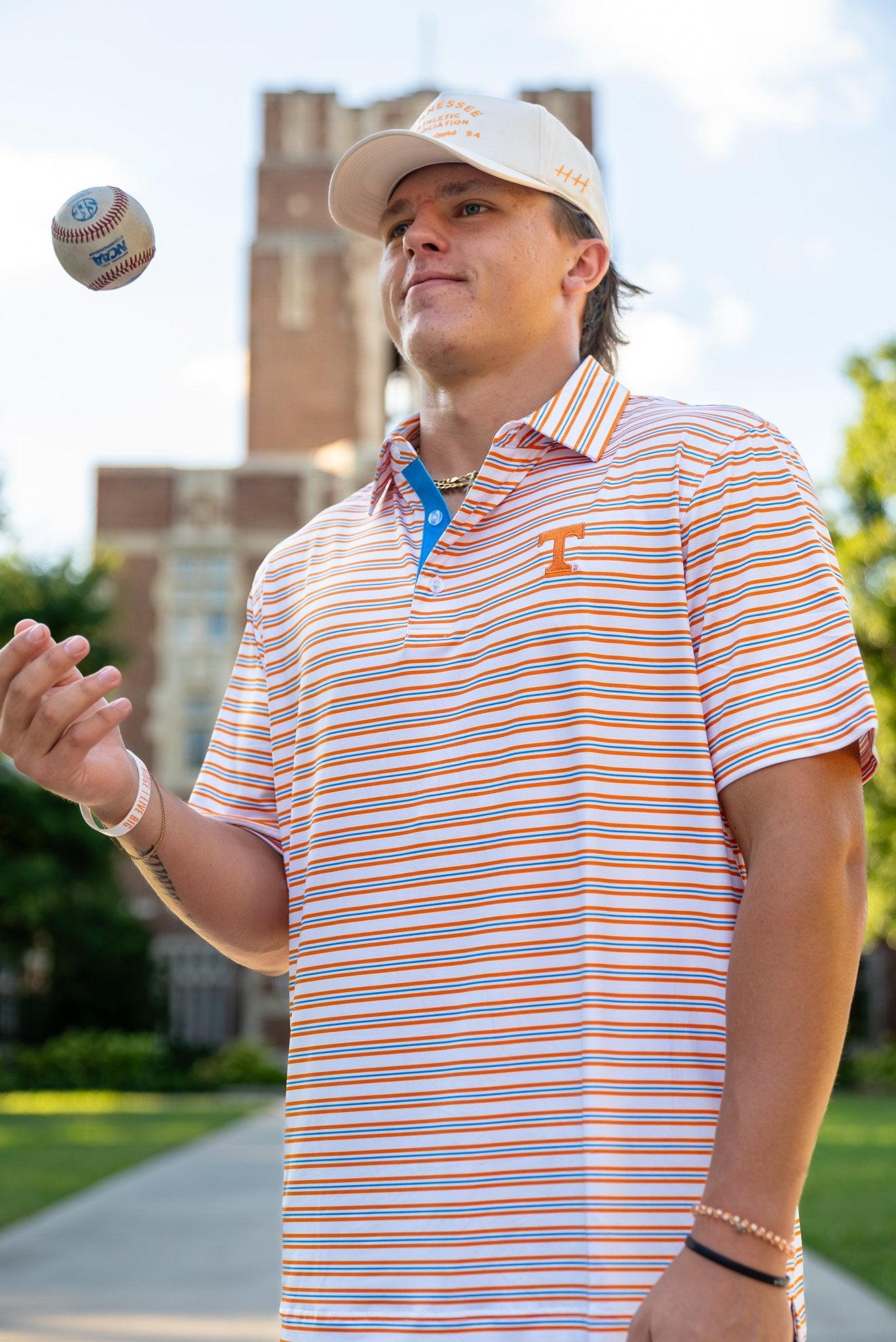 Volunteer Club Tennessee Orange and Summitt Blue Striped Polo - The Volunteer Club