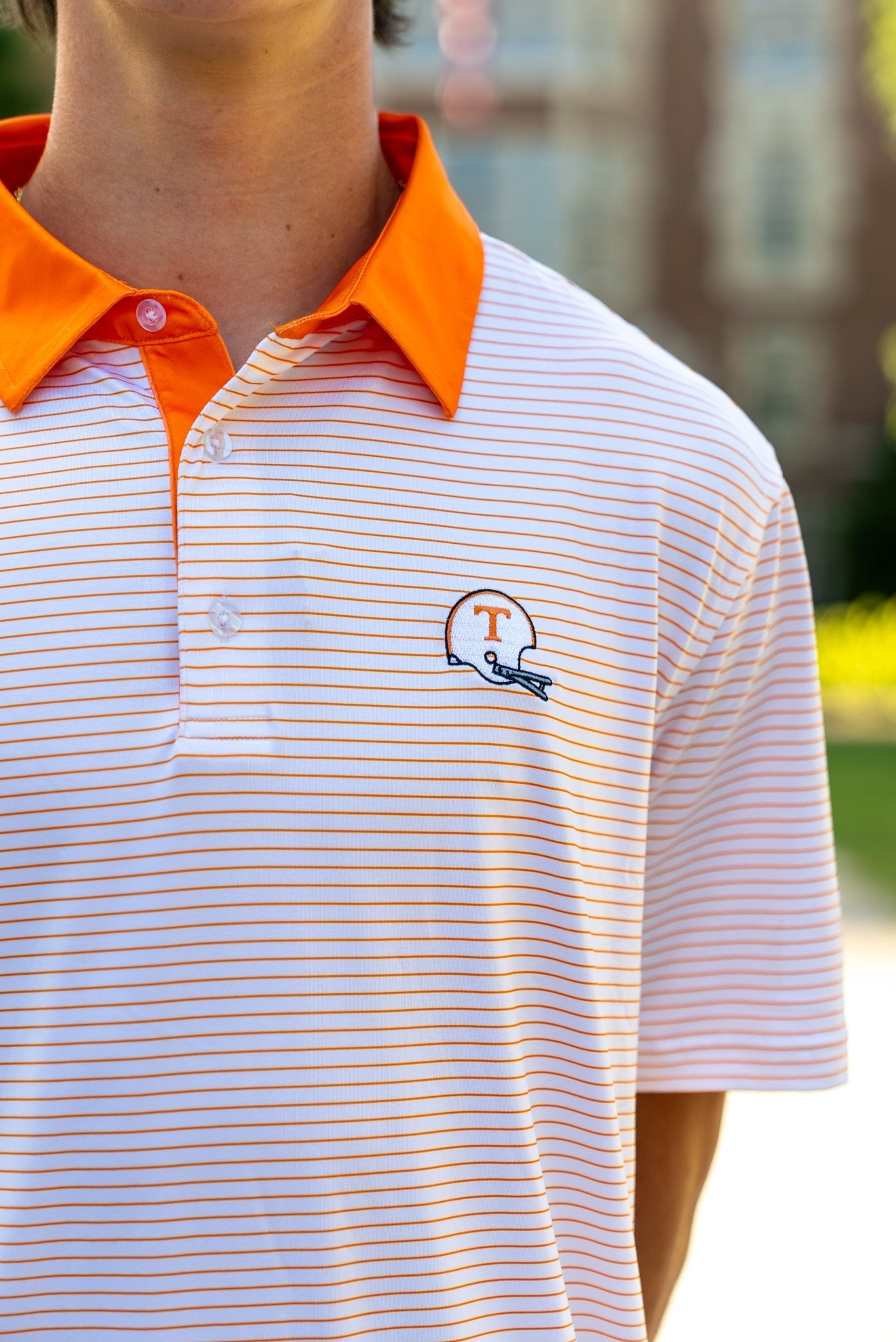 Volunteer Club Tennessee Orange Striped Retro Helmet Polo - The Volunteer Club