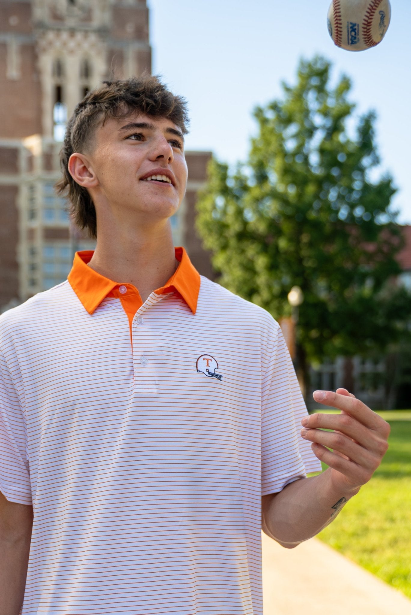 Volunteer Club Tennessee Orange Striped Retro Helmet Polo - The Volunteer Club