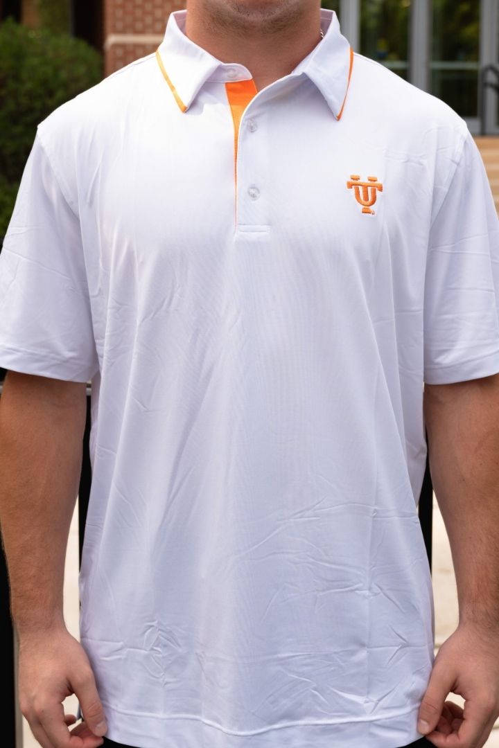Volunteer Club White and Orange Stripe Collar Polo - The Volunteer Club