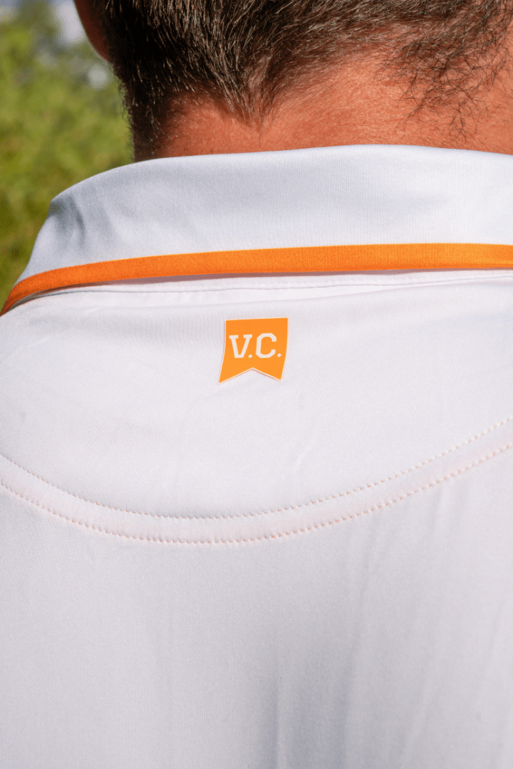 Volunteer Club White and Orange Stripe Collar Polo - The Volunteer Club