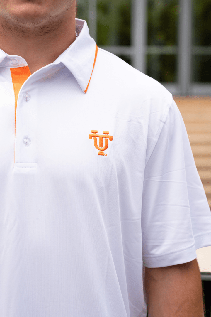 Volunteer Club White and Orange Stripe Collar Polo - The Volunteer Club