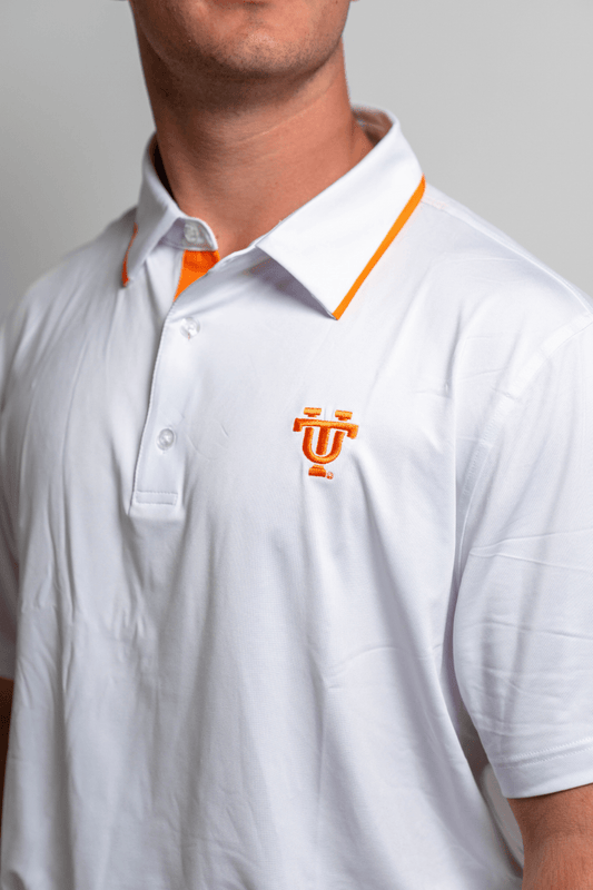Volunteer Club White and Orange Stripe Collar Polo - The Volunteer Club