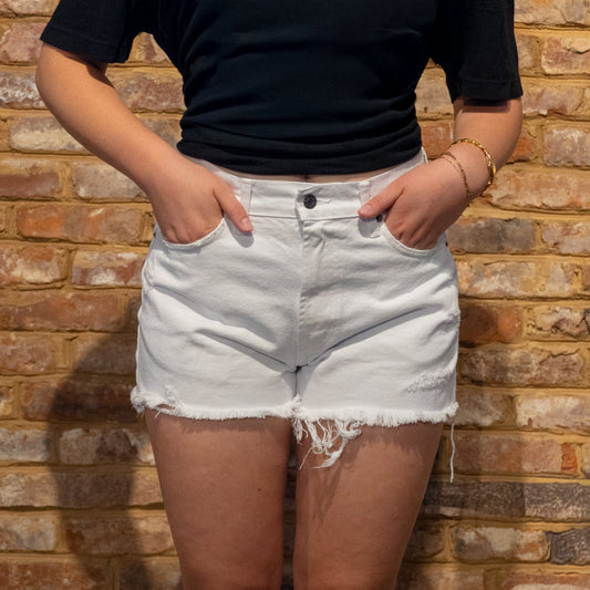 White Distressed Denim Short - The Volunteer Club