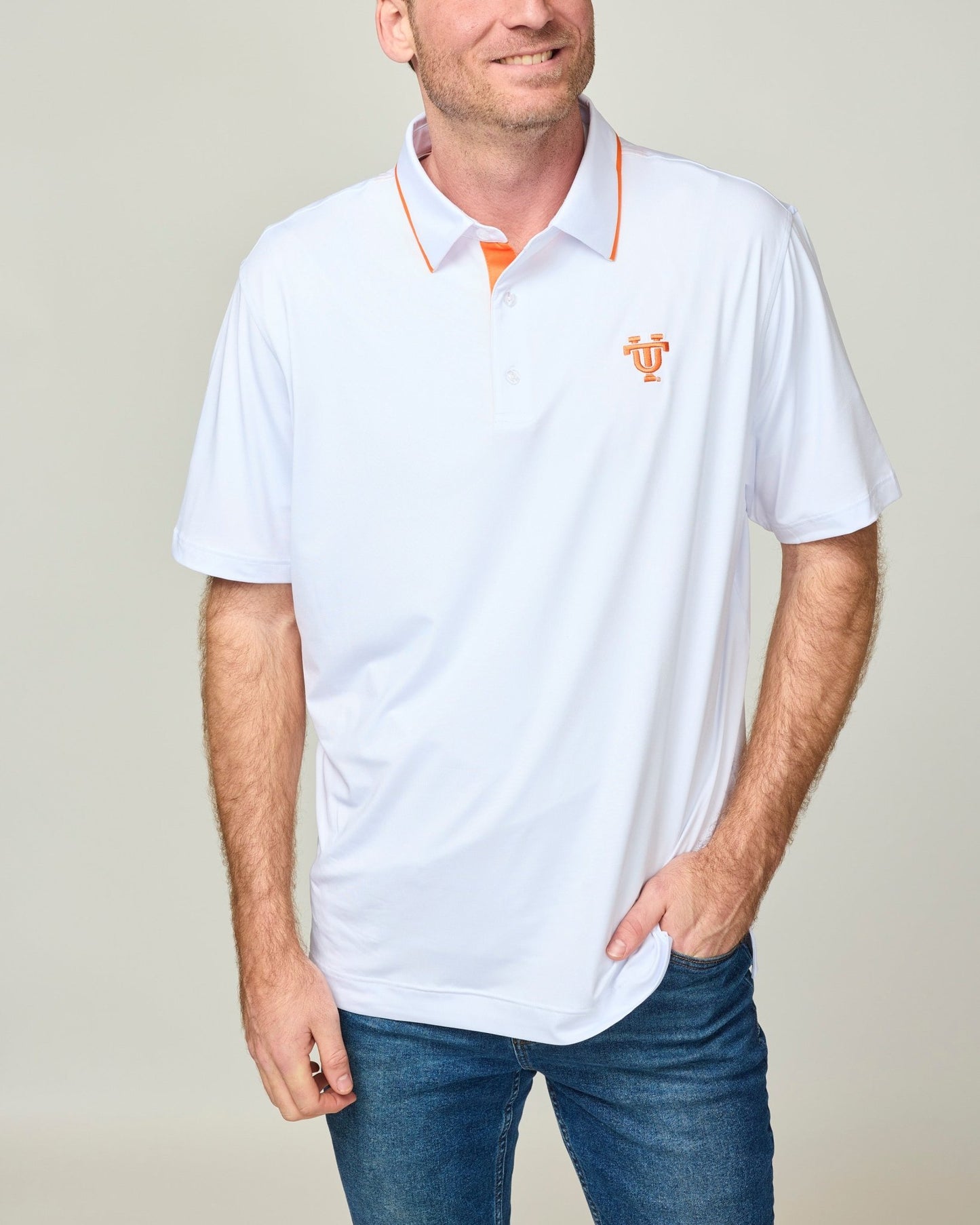 White & Orange Stripe Collar Polo - The Volunteer Club