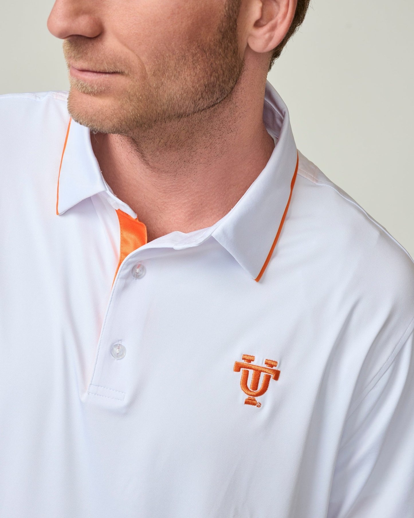 White & Orange Stripe Collar Polo - The Volunteer Club